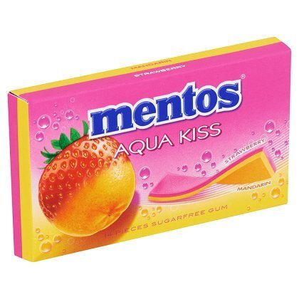 Mentos kauwgom aquakiss aardbei/mandarijn sugurfree 26 g