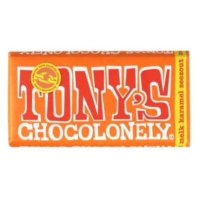 Tony's Chocolonely melk karamel zeezout chocolade 180 g
